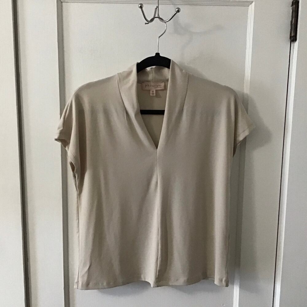 Philosophy Ecru V-Neck Cap Sleeve Pullover Blouse Top Medium